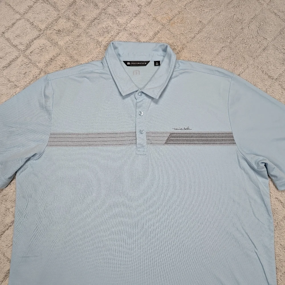 Travis Mathew Shirt Mens XXL Blue Light Kalama Cove Golf Polo Casual Cotton
